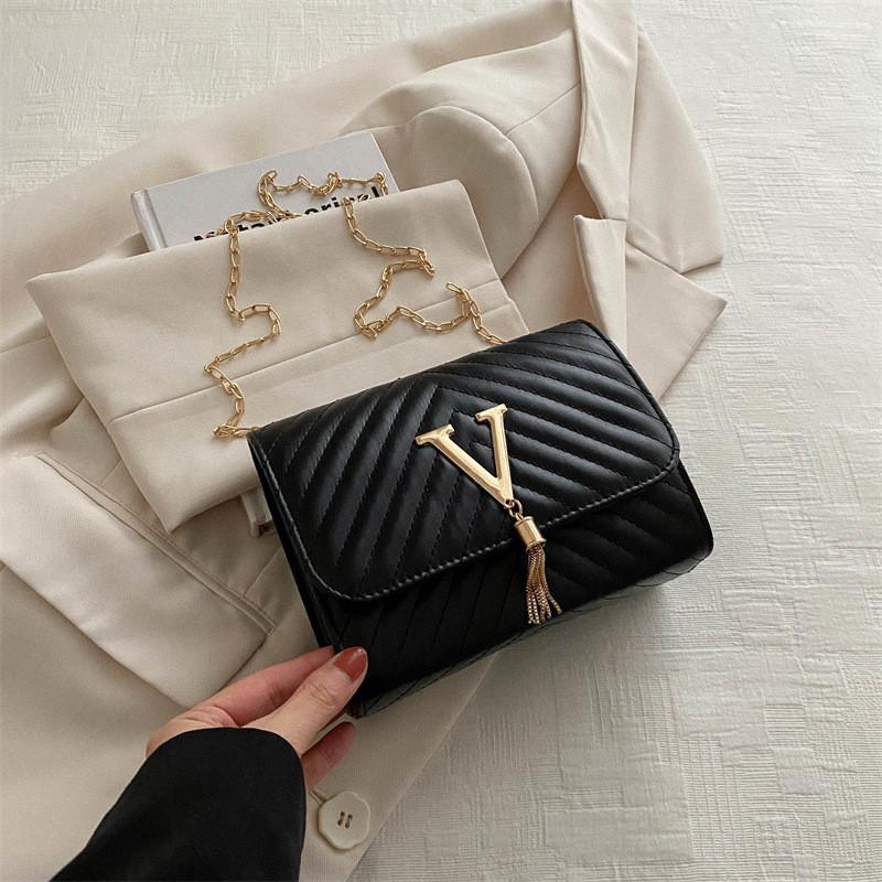 

Chic Black Spring Handbag For Women Stylish Ins Chain Strap Medium Crossbody Square Bag чёрный