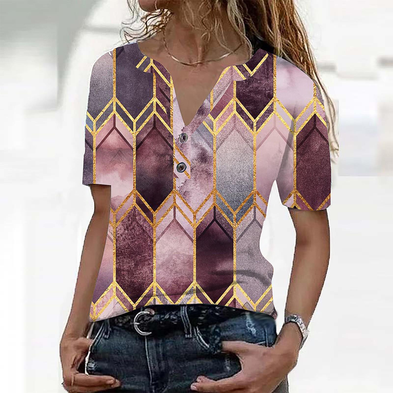 

Summer Retro V-neck Positioning Print Short-Sleeved Women s Shirt T-shirt M розового золота