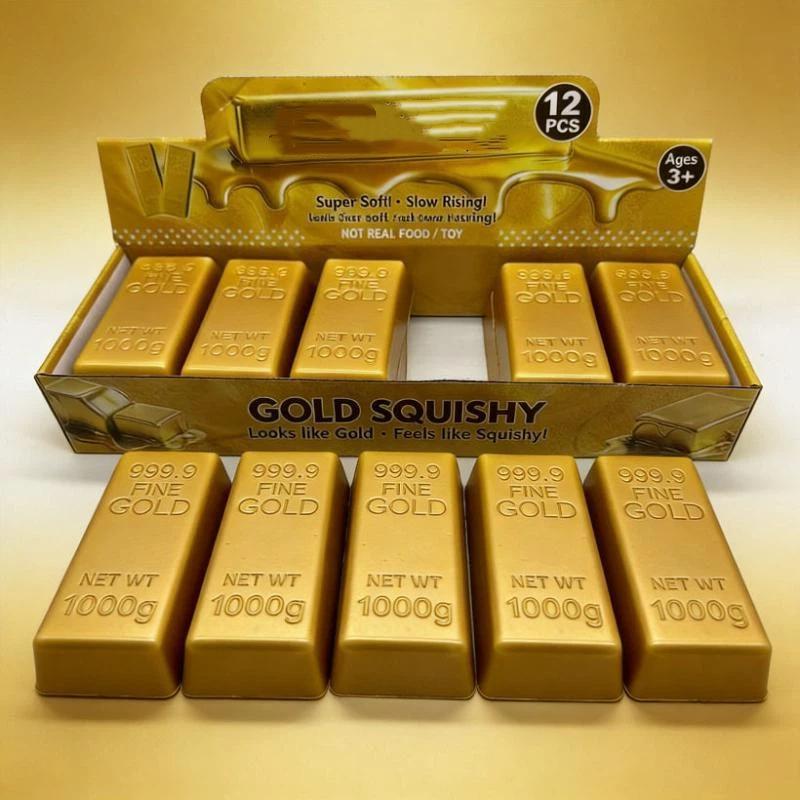 Realistic Simulated Gold Bar Fidget Squeeze Toy Squeezable Slow Rising Stress Relief Toy for Home Office Travel Use