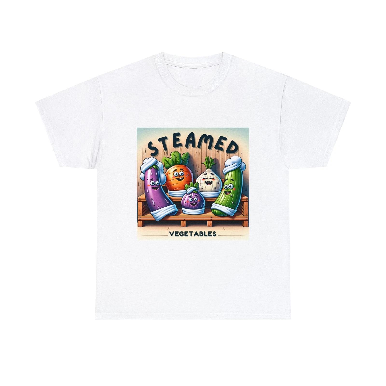Unisex Adult T Shirt Funny Food Tee Chef Cooking “Steamed Vegetables” Cartoon S
