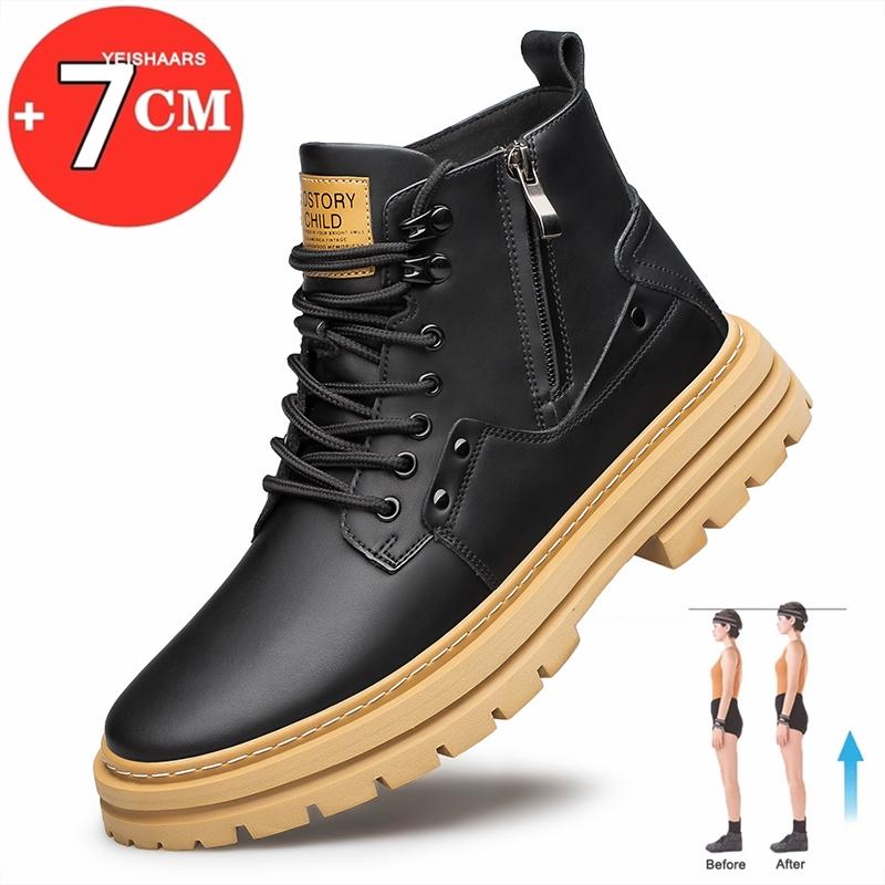 Fashion Men Boots Elevator Shoes High Quality Zip Leather Boots Hidden Heels Heightening Shoes Man Increase Insole 7cm Masculino Taller