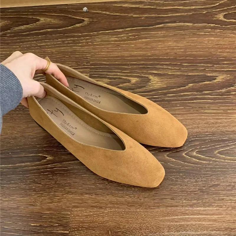 Women's Square Toe Vintage Flats Soft Loafers Comfortable Leather Ballet Shoes for Female Dress Shoes Mujer