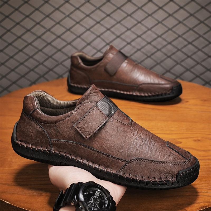 Genuine Leather Spring Retro Men Flat Casual Antiskid Formal Loafers Moccasins Breathable Soft Bottom Boat Shoes Plus Size 38-46