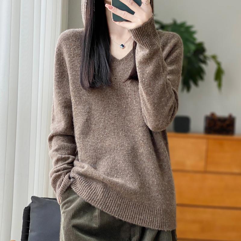 Damer Strikket Hettegenser 100% Ull Genser MODERN NEW SAGA Vinter Strikket Pullover Genser Myke Varme Ullgensere Jumper Strikket Topp