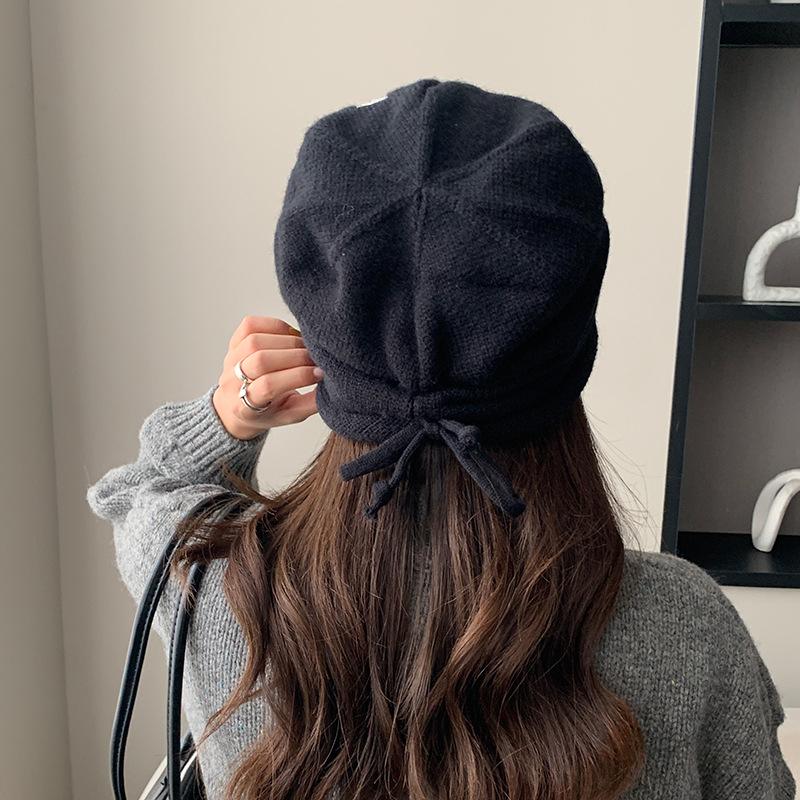 Winter Warm Knitted Hat with Personalized Rolled Edge Drawstring Pile Hat Korean Version Versatile Ear Protection Woolen Hat Pullover Hat for Women