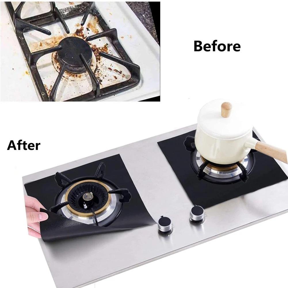4pcs Stove Burner Cover Reusable Foil Cover Gas Stove Protector Non-Stick Stovetop Burner Sheeting Mat Clean Liner For Kitchen