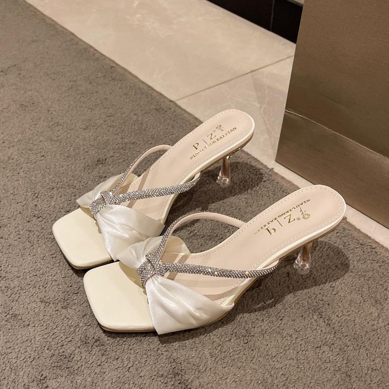 Open-toed slippers, women wear rhinestones with sandals, thin heels, sexy high heels, not tired feet, fairy with skirt and half