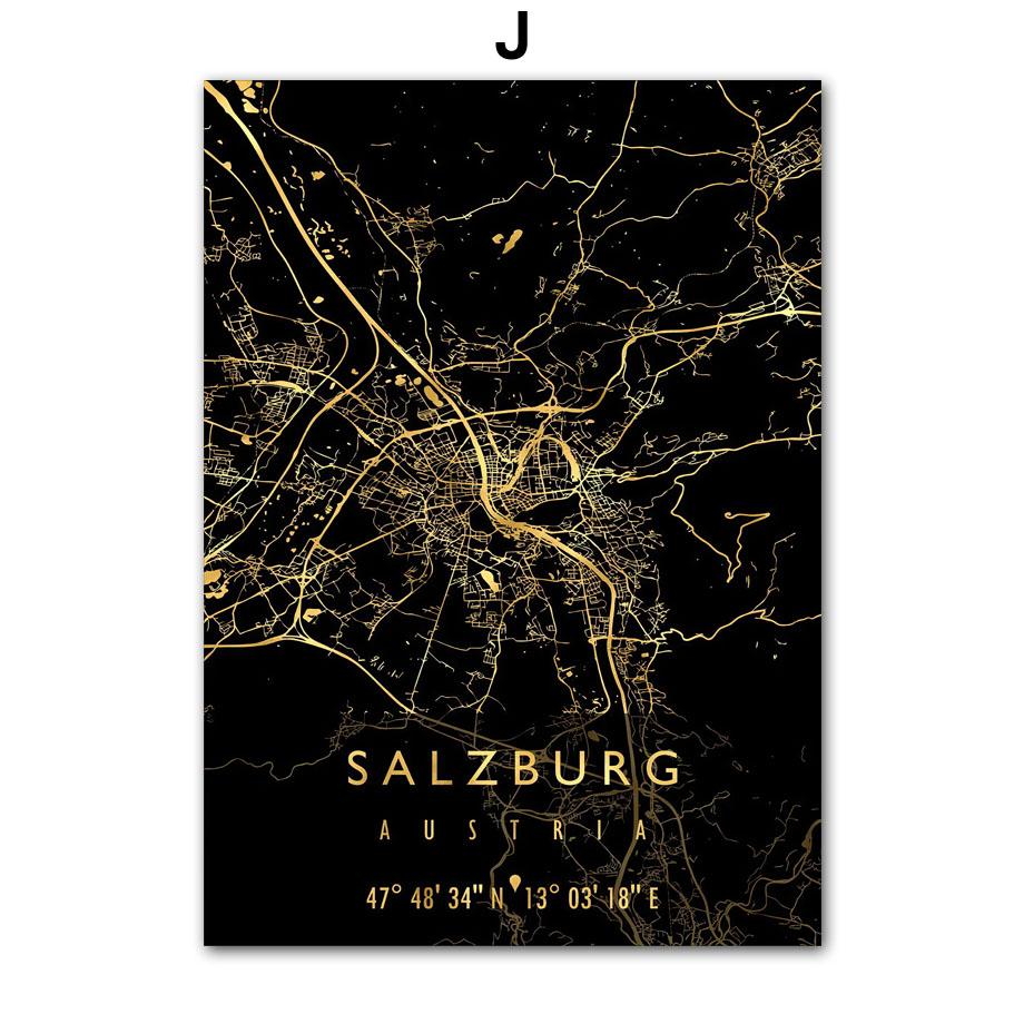 Schwarz Goldene Deutschland Berlin Stadtplan Poster Und Drucke Wand Kunst Leinwand Malerei Dekoration Wandbilder Wohnzimmer Wohnkultur
