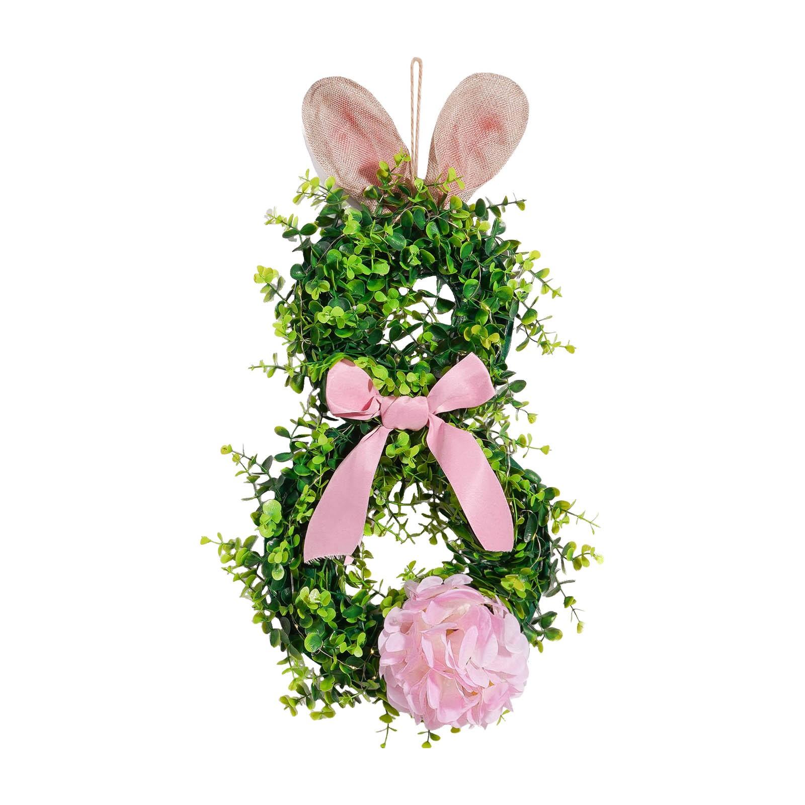 Easter Ornament Bunny Glowing Wreath Wreath Wreath,Artificial Green Plants, Suitable For Easter Porch Decoration Outdoor Indoor розовый
