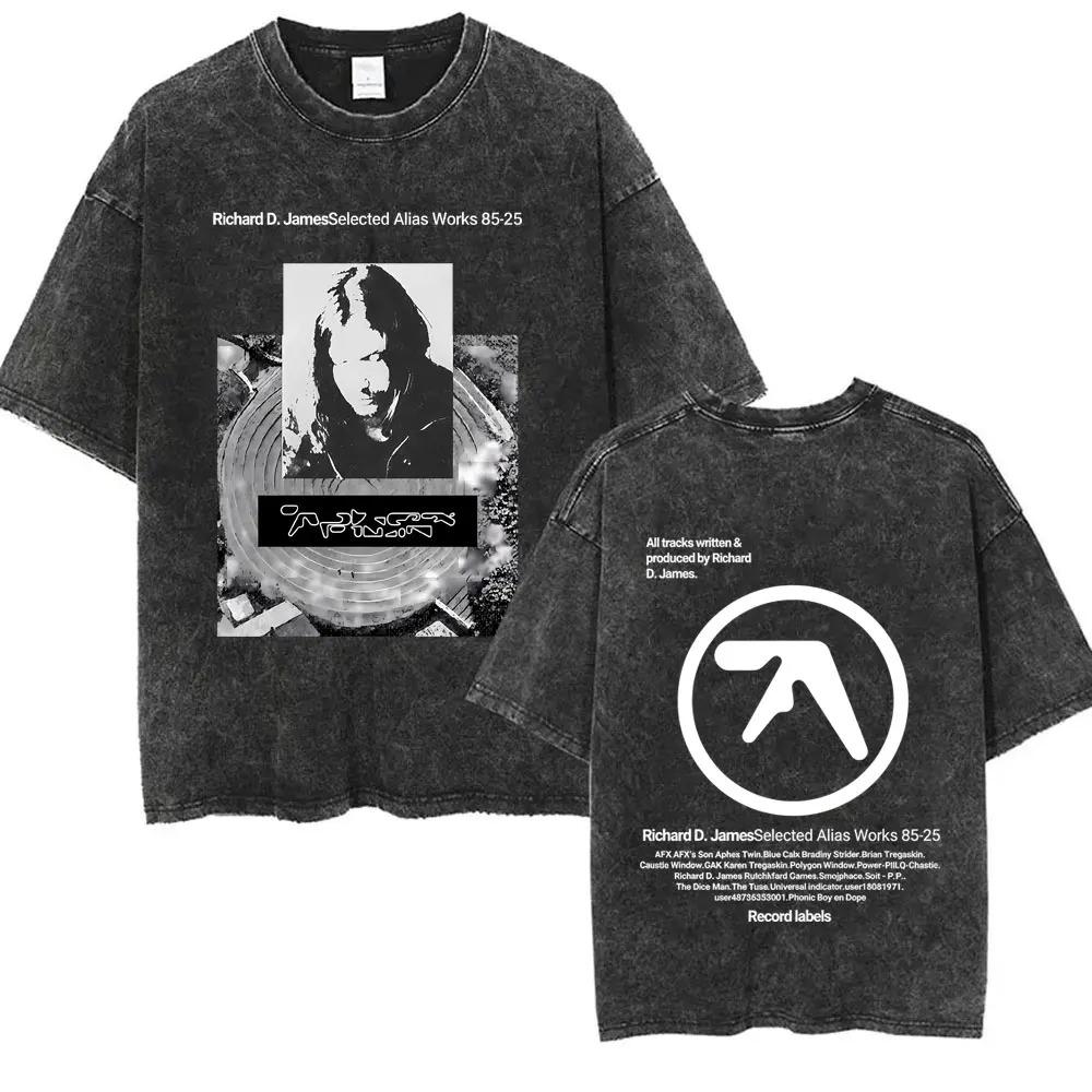 2026 Y2k T-Shirt Herrenbekleidung Neu im Top & T-Shirts Unisex-T-Shirt Gewaschen Vintage Aphex Twin Selected Ambient Works Buchstabendruck