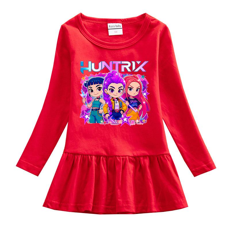 Dziewczęca Sukienka Kpop Rumi Zoey Mira z Nadrukiem Huntrix i Plisowaną Siateczką