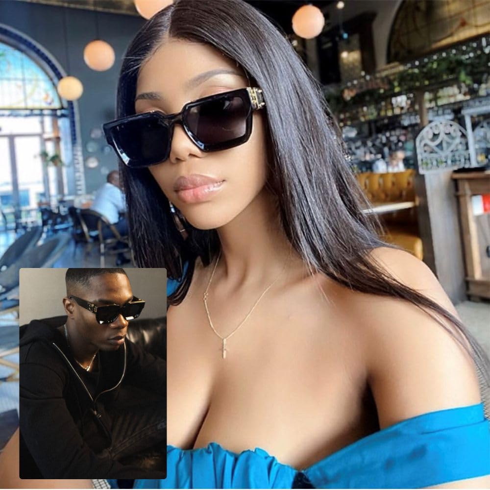 Солнцезащитные очки Millionaire Hip Gold Frame [PLEAVIT], Квадратные, Большие, Знаменитость, Хоп, Рэпер, Очки,