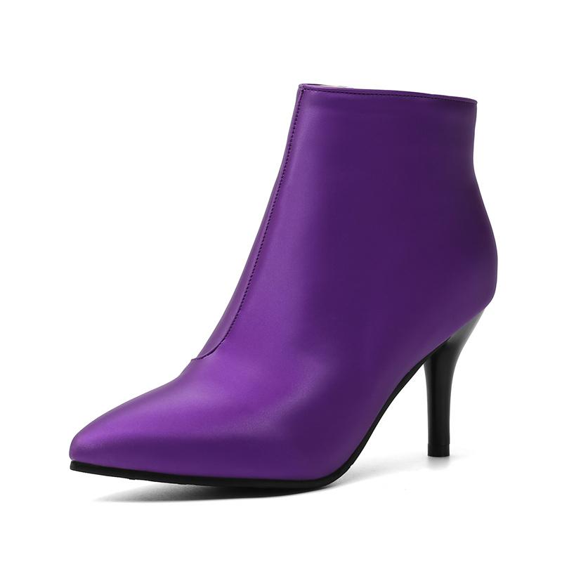 Fashion Women's Ankle Boots Purple Black Short Boots Ladies Waterproof High Heels Point Party Shoes For Women 