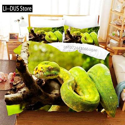 3D Snake Duvet Cover Green Snake Duvet Cover 3D Reptile Print Bedding Set Wild Animal Quilt Cover For Room Decor Women Men Teen