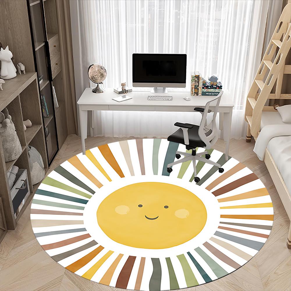 1pc Sunshine Spectrum Office Round Area Rug, Indoor Mat Suitable ForOffice, Under Office Chairs Bedroom Living Room Home Decor, Room Deco U52
