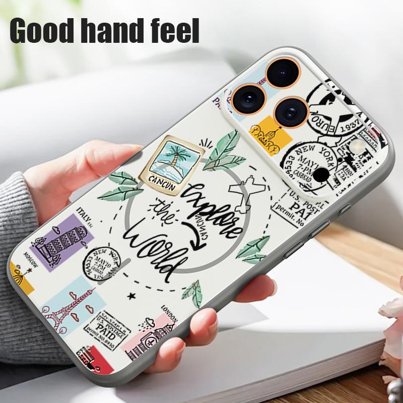 Travel Label Landmark Pattern Case For iPhone 17 Pro Max Magnetic For Magsafe Skin Feeling Cover For iPhone 16 15 14 13 Pro Max