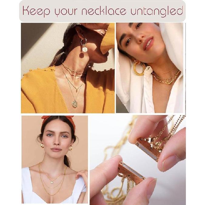 18K Gold Necklace Separator for Layering Lightweight Necklace Stacker Detangler Clas Magnetic Multiple Necklace Layering Bracelet Connector Girls’