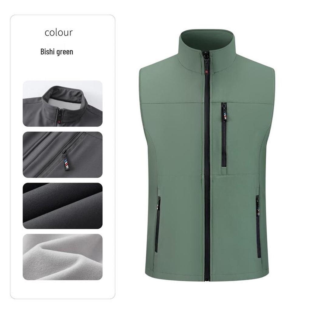 Unisex Workwear Vest: Casual, Plain Color, Stand Collar, Plus Velvet, Multi-Pocket, Zipper, Logo Customizable