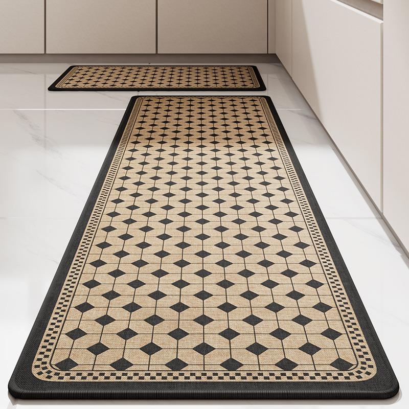 Kitchen Carpet Plaid Style Waterproof Oil-proof Floor Mat Pvc Leather Non-slip Foot Mats Long Strip Home Decoration Rug Alfombra
