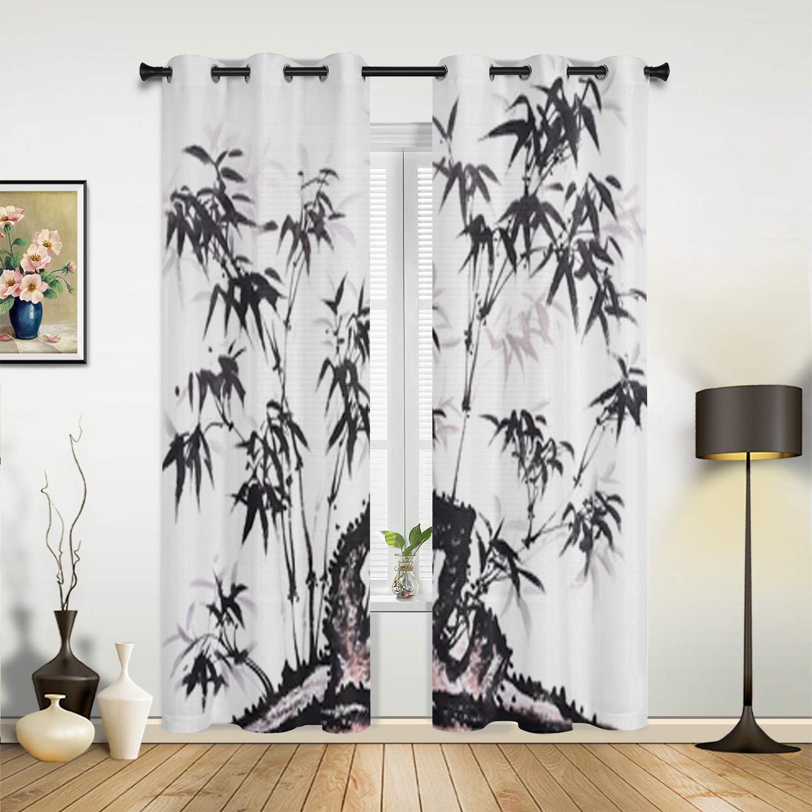 Бамбуковые оконные шторы с традиционной китайской живописью для гостиной — фото 2