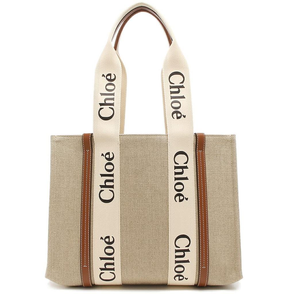 Chloe Woody Medium Tote A4 Size Compatible Bag, Beige/Brown, Women's, CHC22AS383I26, 90U, [Used]
