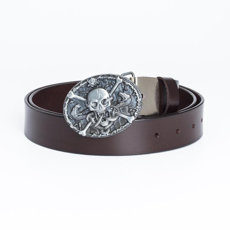 

Мужской ремень из сплава с гладкой пряжкой, повседневный ремень из коровьей кожи винтажного качества 130cm