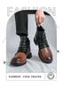 Men's Autumn Color Block Leather Ankle Boots - Plus Size, Thick Sole, British Style, Zipper High Tops, Formal & Casual.
