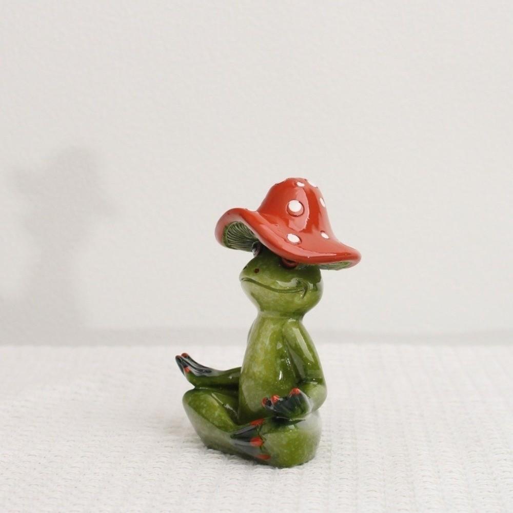 Handmade Yoga Frog Figurine Cartoon Mushroom Frog Statue Aesthetic Meditation Statue  Garden Decor