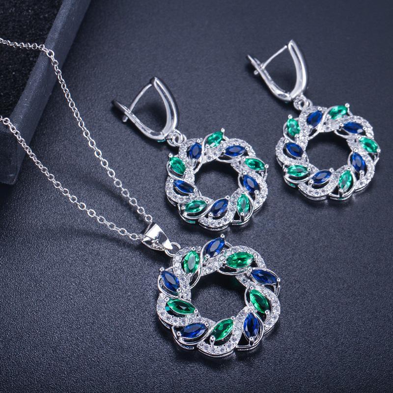 Round Zircon Chain Set, Earring Pendant Two-Piece Set, Color Retention, Multi-Color Optional