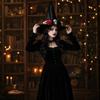Black Satin Witch Hat for Halloween Costume Accessory
