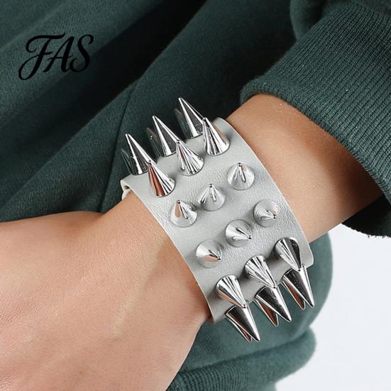Punk Men Women Faux Leather Multiple Spikes Bracelet Bangle Jewelry Wrist Decor