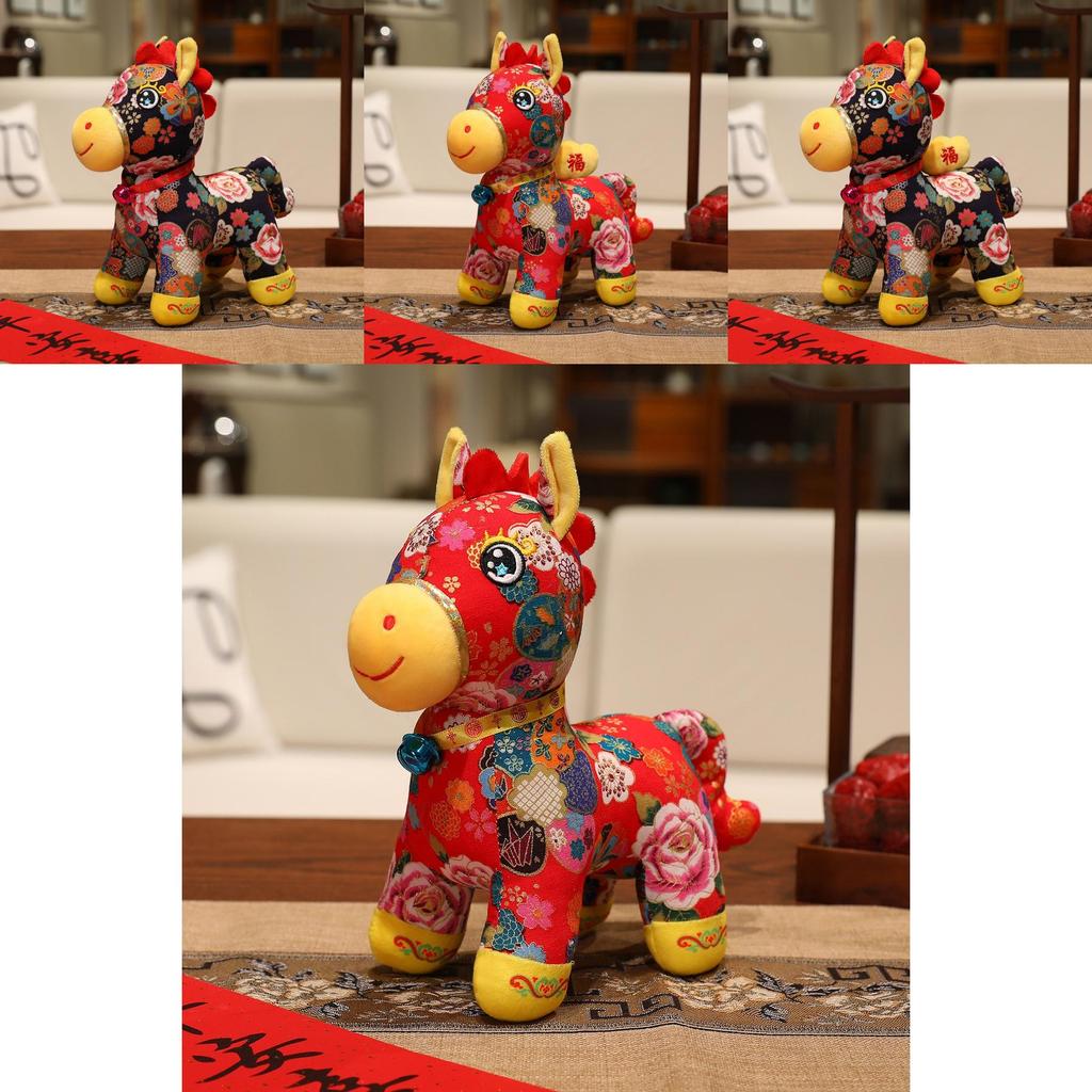 Chinese Style Plush Horse Year Lucky Mascot Animal Toy With Soft Short Pile For New Year Gift