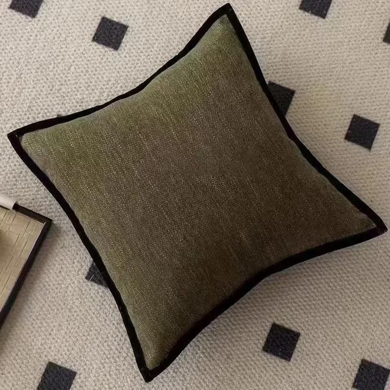 French Medieval Style Pillowcase Black Border Retro Green Cushion Cover American Home Living Room Sofa Decor Waist Pillow Covers