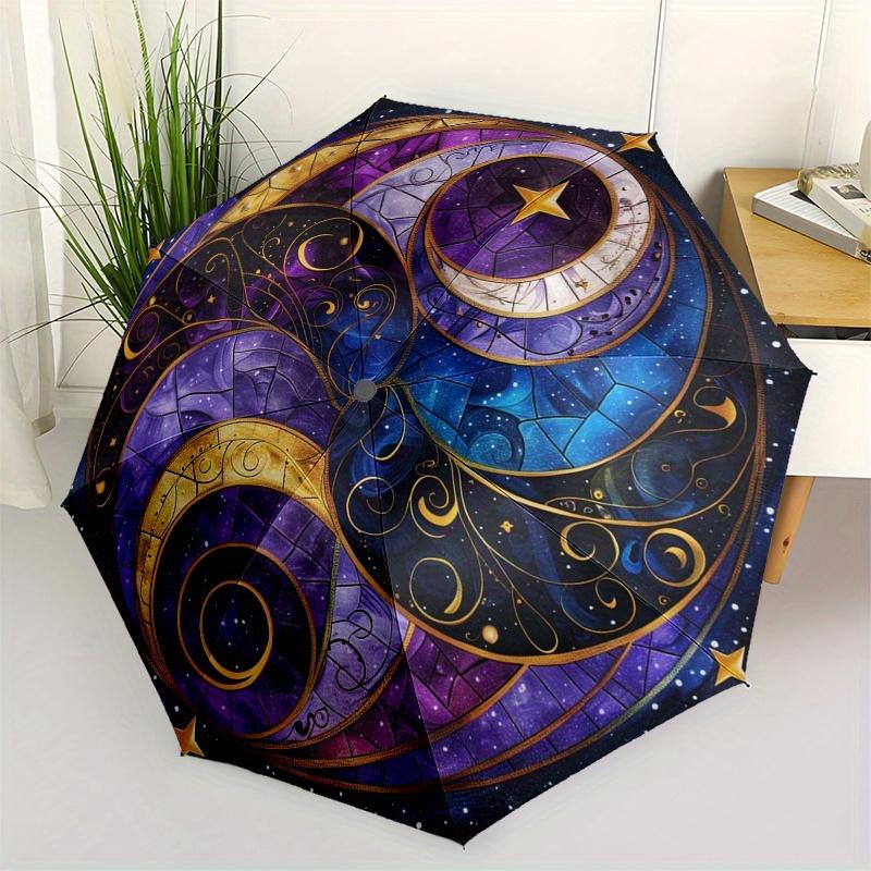 Galactic Harmony: Yin-Yang Stained Wall ArtUmbrella, Portable 3-Fold Compact Umbrella,Christmas Gift ES555