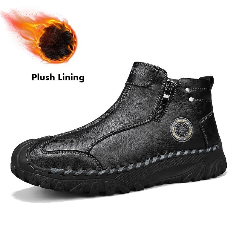 

Мужские высокие кожаные ботинки, повседневные кроссовки, зимняя плюшевая обувь, сноубутсы 39-45 44 темно-синий