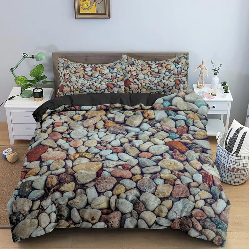 Stone Pattern 3D Bricks Wall Print Duvet Cover Zen Stone Polyester Quilt Cover Stone Natural Scenery Theme Bedroom Decorations
