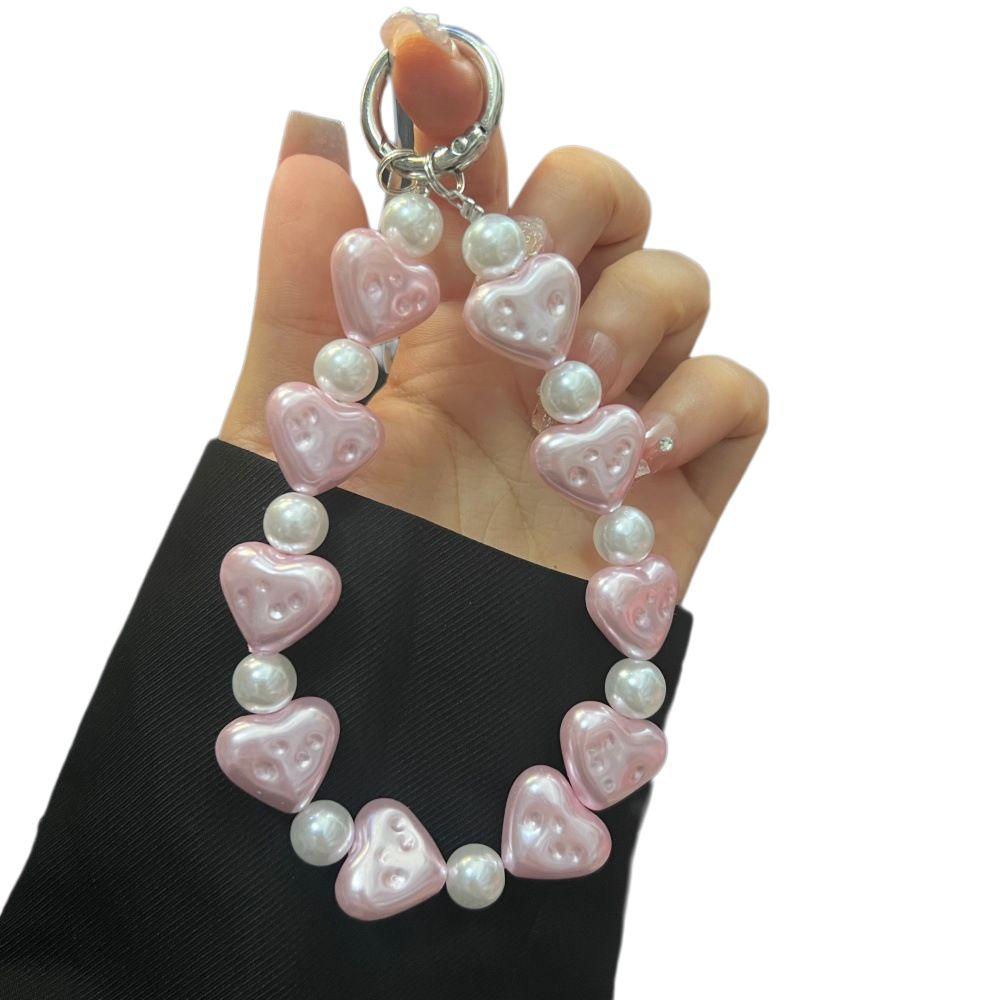 

Personalized Creative Love Plastic Pearl Beads Handheld Chain Wrist Short Hanging Rope with Clip Phone Case Car Key Bag Pendant