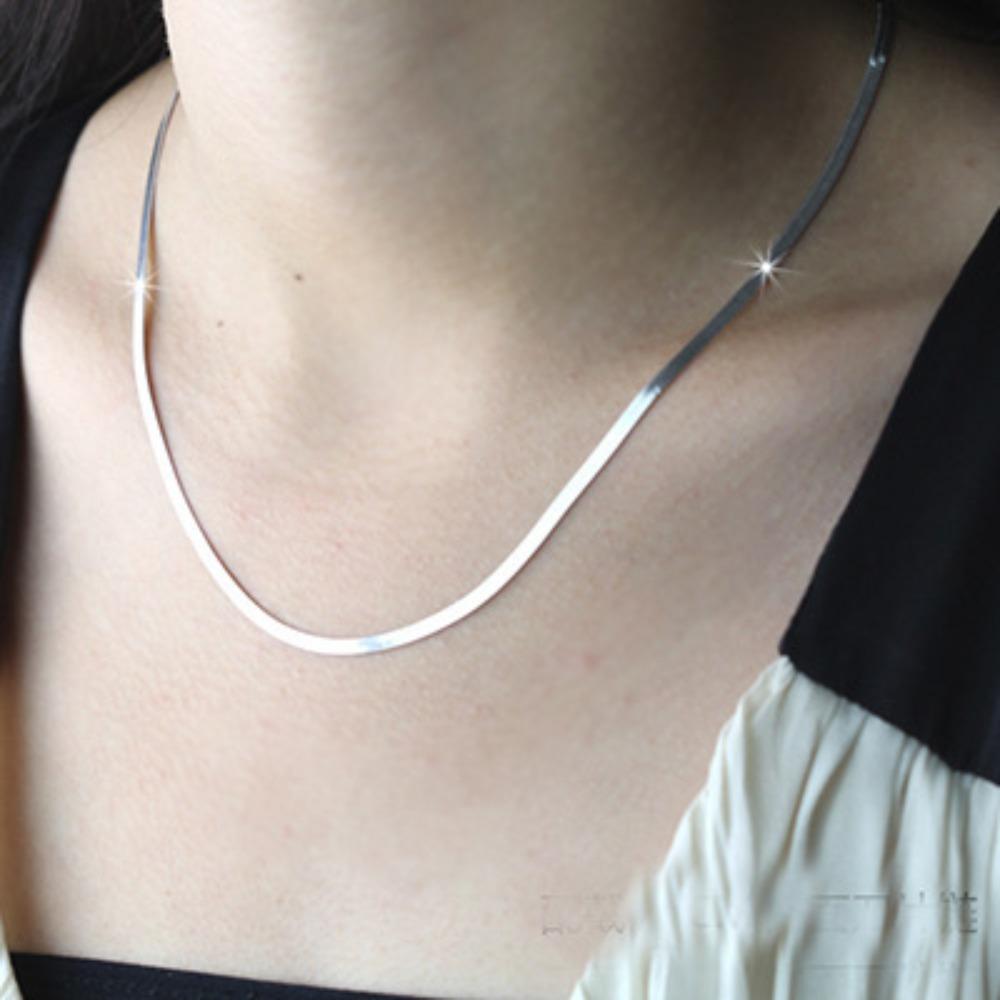 

Copper Silver Plated Necklace for Men Women Short Flat Snake Chain Blade Collar Unisex Jewelry 55cm