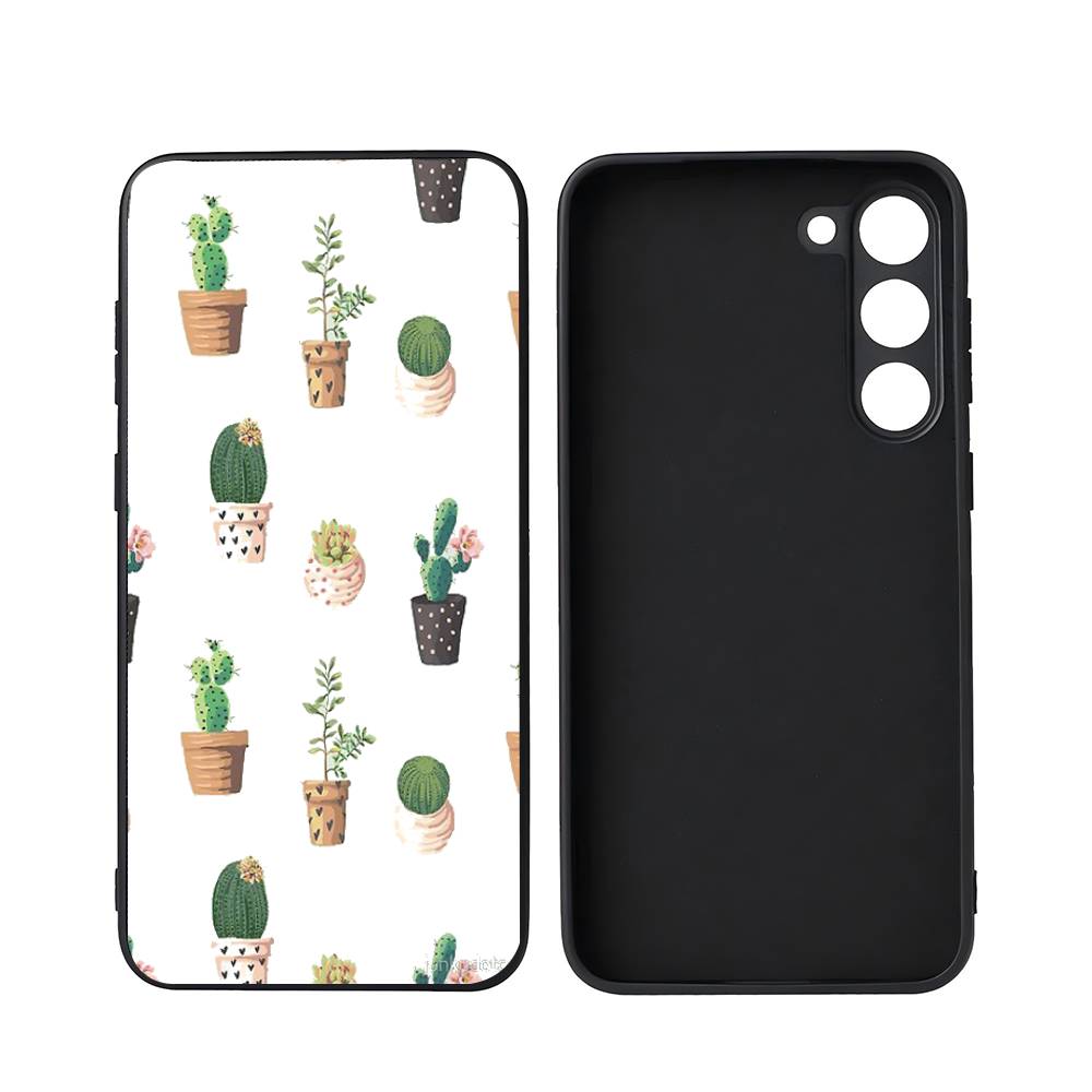 Cute Cactus Luxury Black Phone Case For Samsung Galaxy S23 S24 S25 Ultra S22 Plus S21