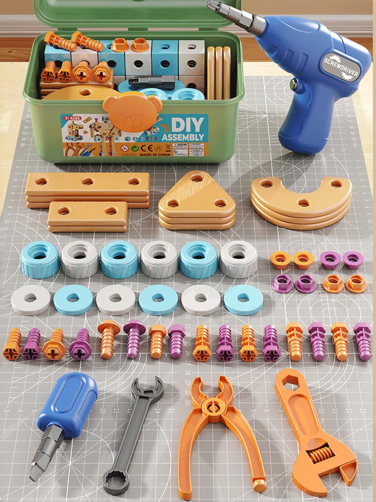 DIY Assembly Engineering Playset for Kids, 126 Pieces Electric Screwdriver, Screws, Plate, Wheel & Tool, Transforming Robot, Chr