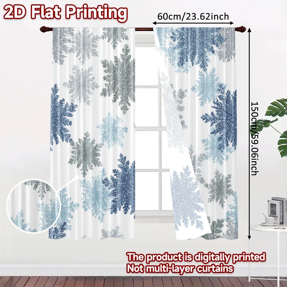 2pcs, 2D FLAT PRINTING Curtains (Without Rod) Snowflake Pattern(1) Christmas Holiday Curtains with Digital Printing Versatile
