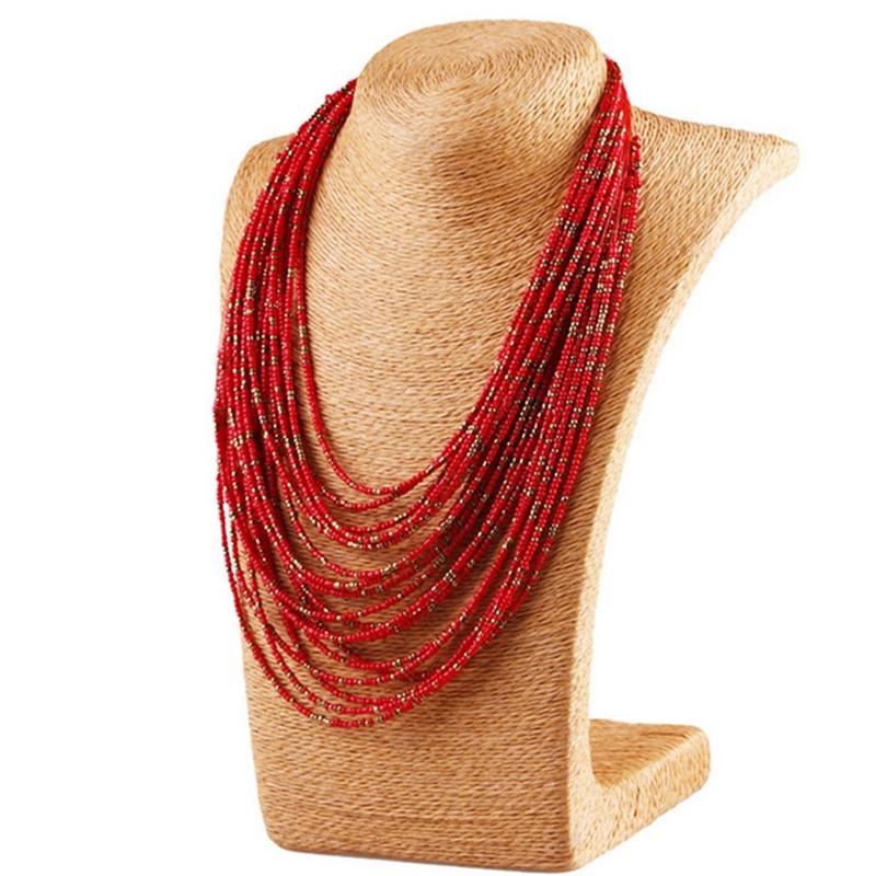 Mode Damen Mix Farbe Mehrschichtige Rocailles Choker Klobiger Anhänger Bib Halskette