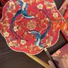 Ancient-Style Embroidered Round Wedding Fan with Happy Knot Design