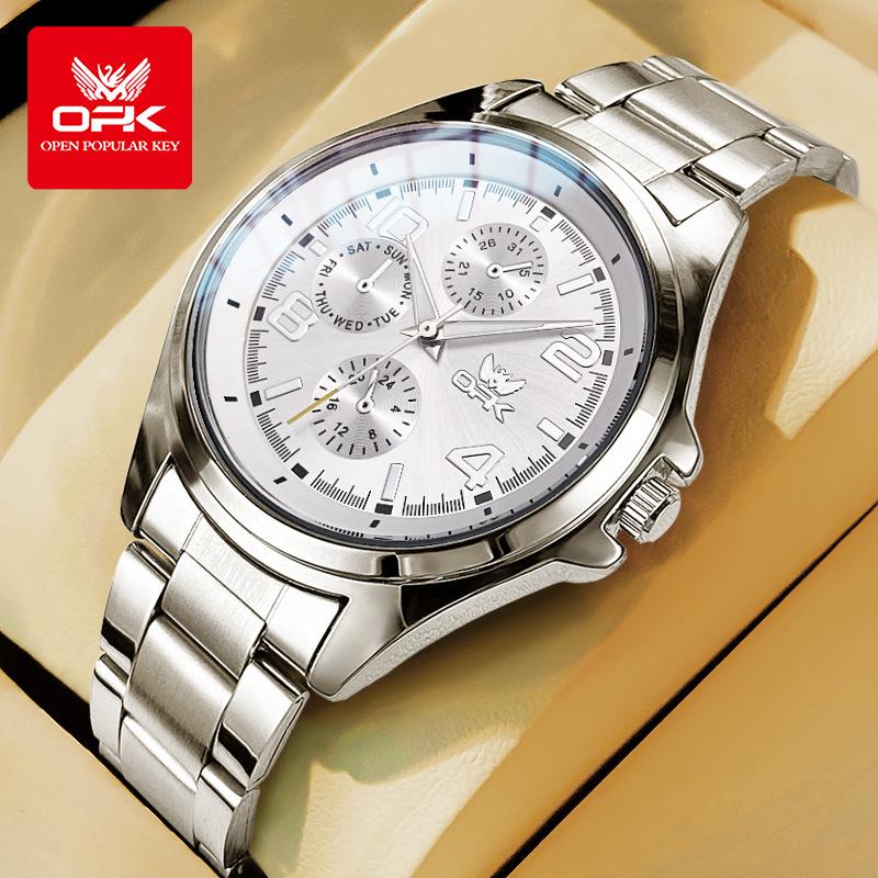 

OPK Часы Мужские Часы Трехглазковые Люминесцентные Водонепроницаемые Кварцевые Часы Мужские