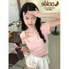 Sweet Girl Pink Korean Style Short-sleeved Bow Design T-shirt Summer New Versatile Slim Waist Short Top for Women