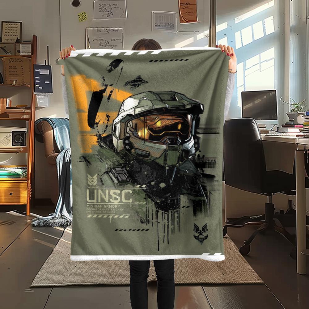 1Pc Halo Game Print Flannel Blanket, High Quality Comfortable for All Seasons, Home Decor, Warmth and Comfort, Perfect for Christmas Gifts 54