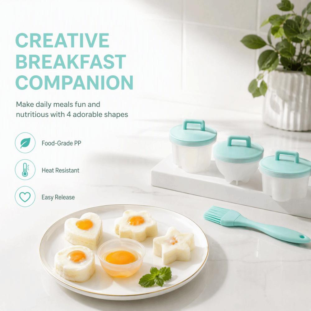 4PCS Heart Round Flower Poached Egg Cooker PP Boiled Egg Maker Egg Poacher Cup Breakfast Cooking