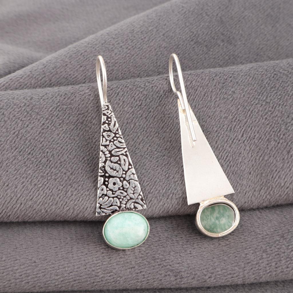 Natural Amazonite Gemstone 925 Sterling Silver Jewelry Handmade Earrings 1.9" EE-165-35