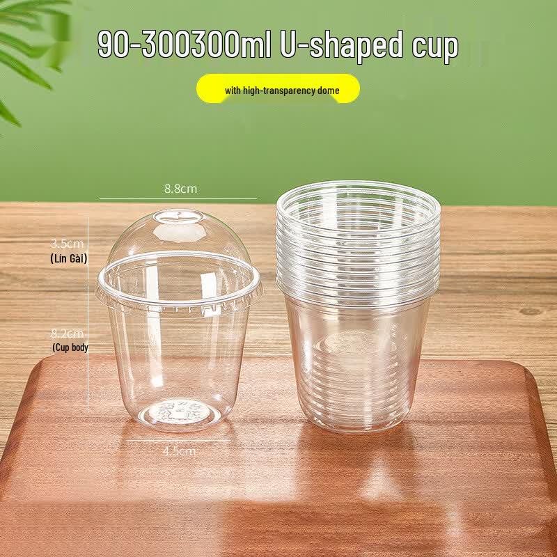 Disposable U-Shaped Milk Tea Cups with Dome Lids