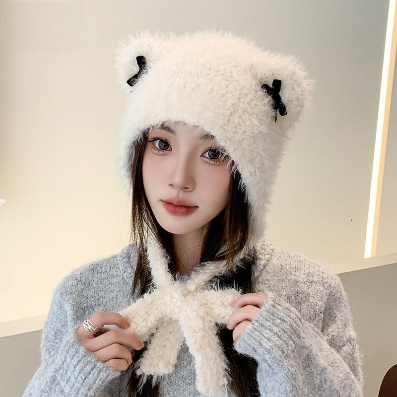 Cat Ear Knitted Hat Women Cozy Knitted Fluffy Headwear For Autumn